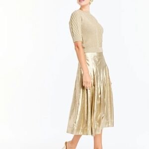MESTIZA SEVILLE MIDI SKIRT - CHAMPAGNE PLEATED METALLIC Size 10 NWT